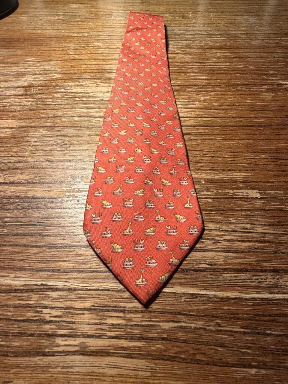 Salvatore Ferragamo Orange Novelty Animal Print Silk Tie